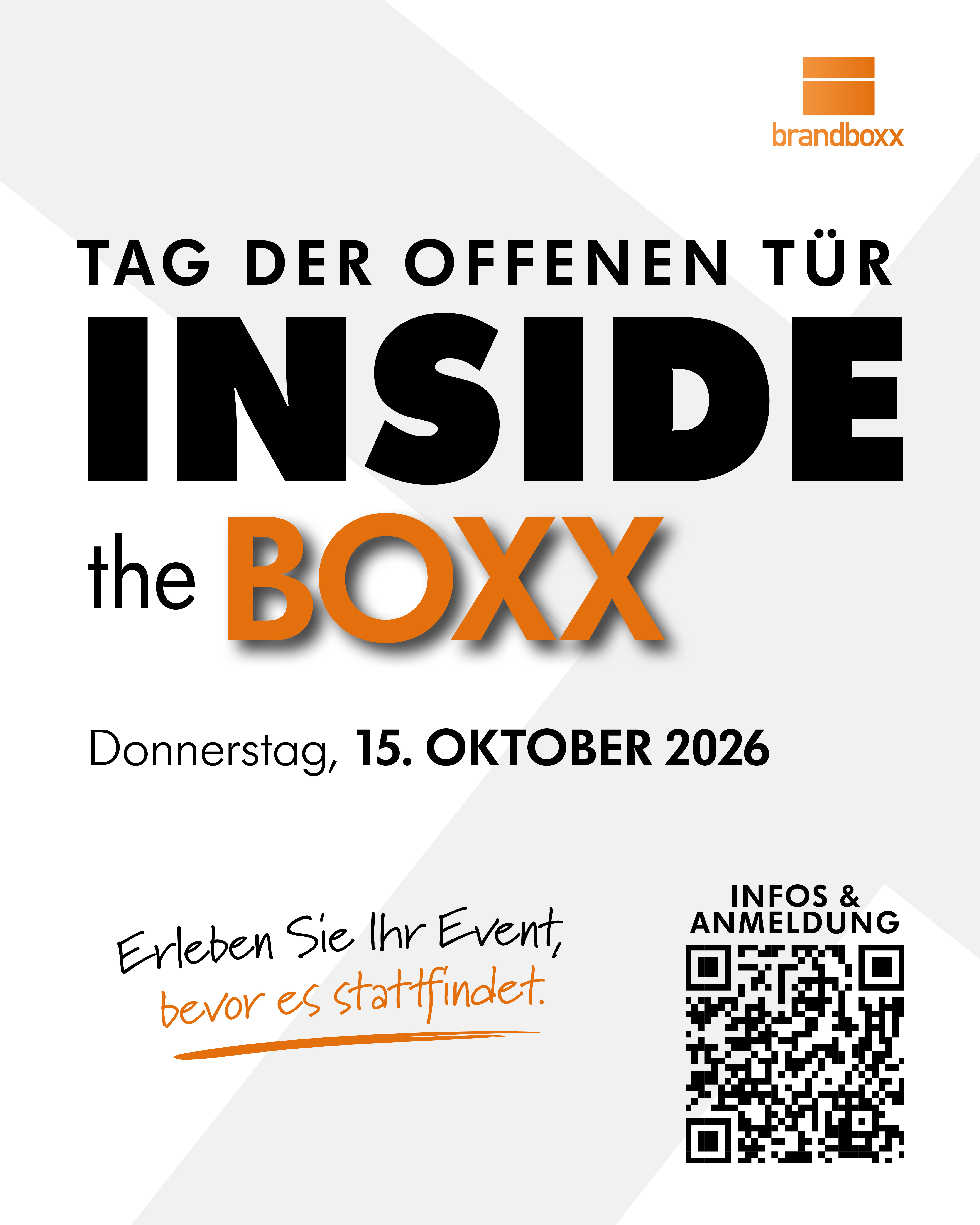 INSIDE the BOXX – Tag der offenen Tür am Donnerstag, 15. Oktober 2026. Erleben Sie Ihr Event, bevor es stattfindet.